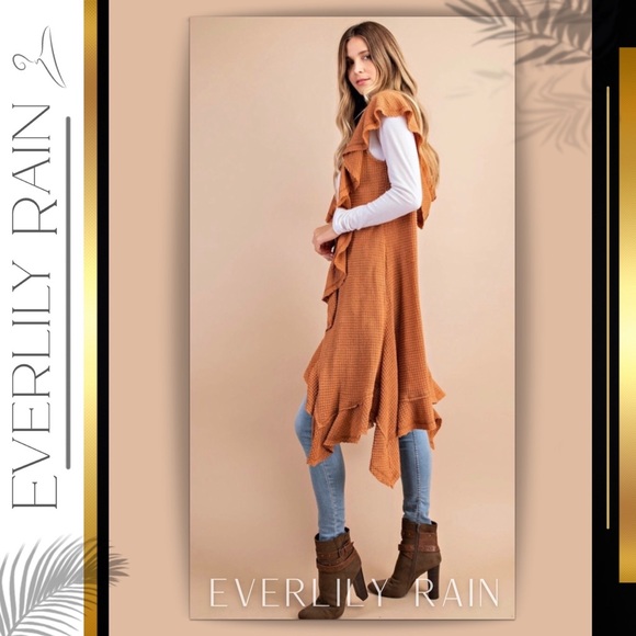 LAST ONE! Sleeveless Waffle Knit Hoodie Cardigan - Picture 4 of 9